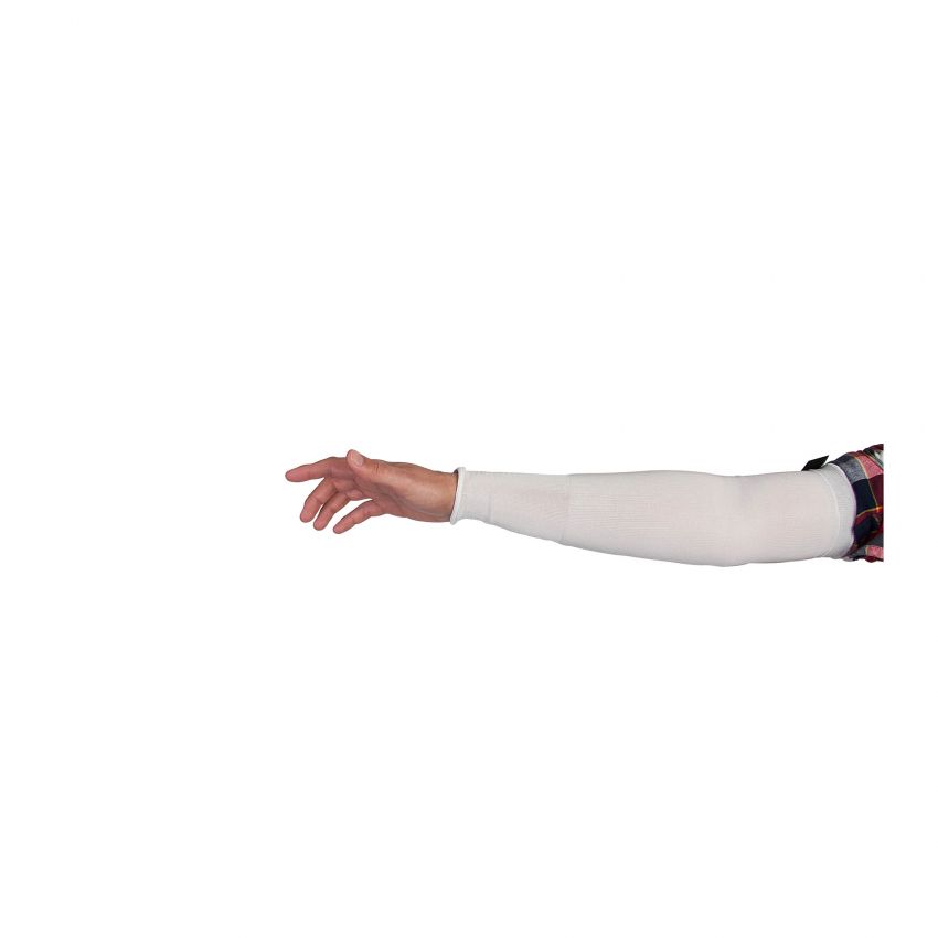 #84-KN1T Superior® Cutban™ White Tapered Stockinette Cut Resistant Protective Sleeves with STAYz-UP™ Non-Slip Armbands 